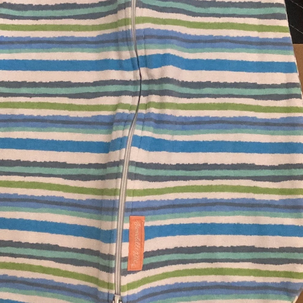 SwaddleMe Sleeveless Blue Green White Striped Zip Up Sleep Sack Swaddle SM
